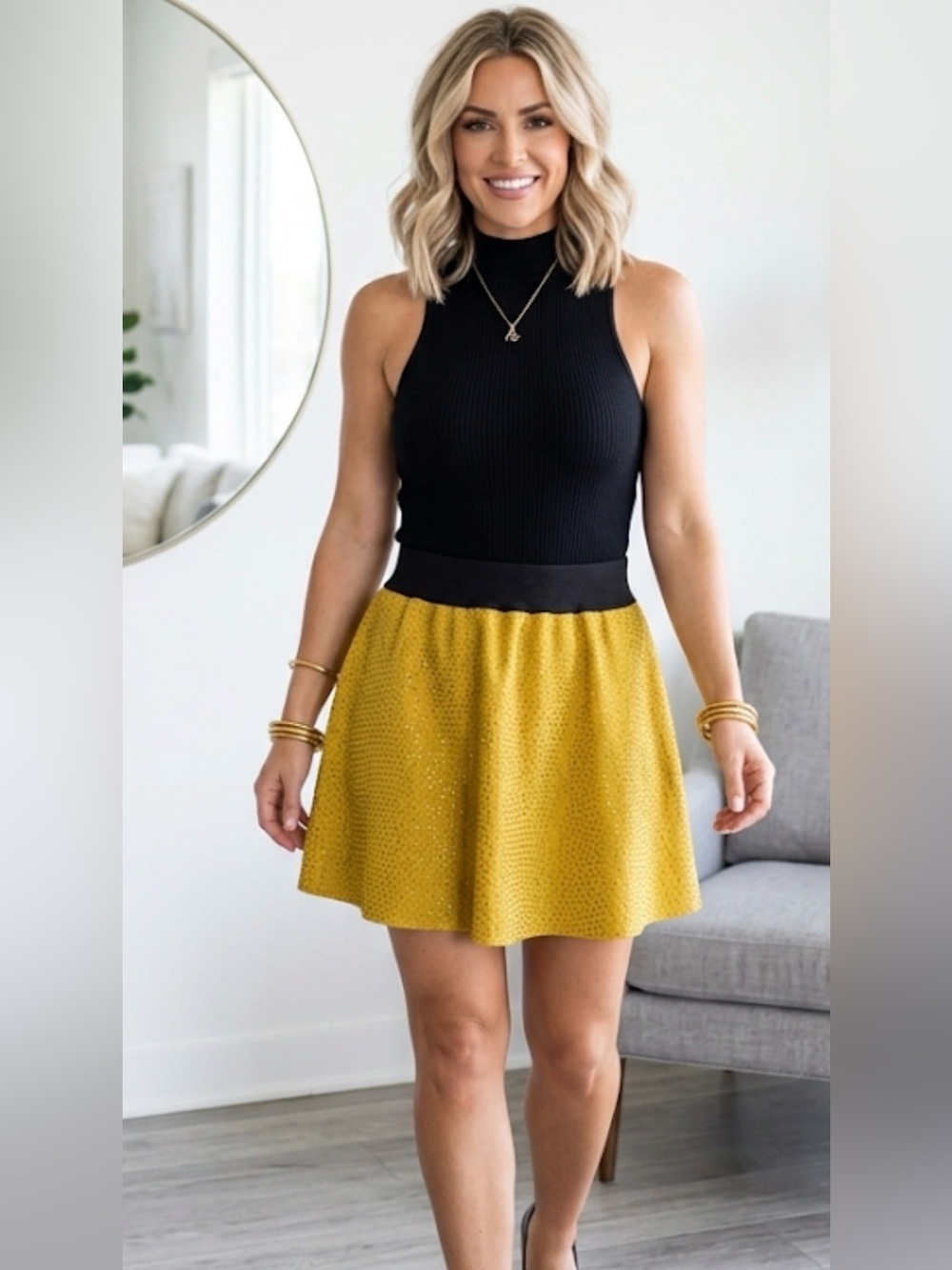 New! QUEEN OF SPARKLES Gold Rhinestone Knit Skirt